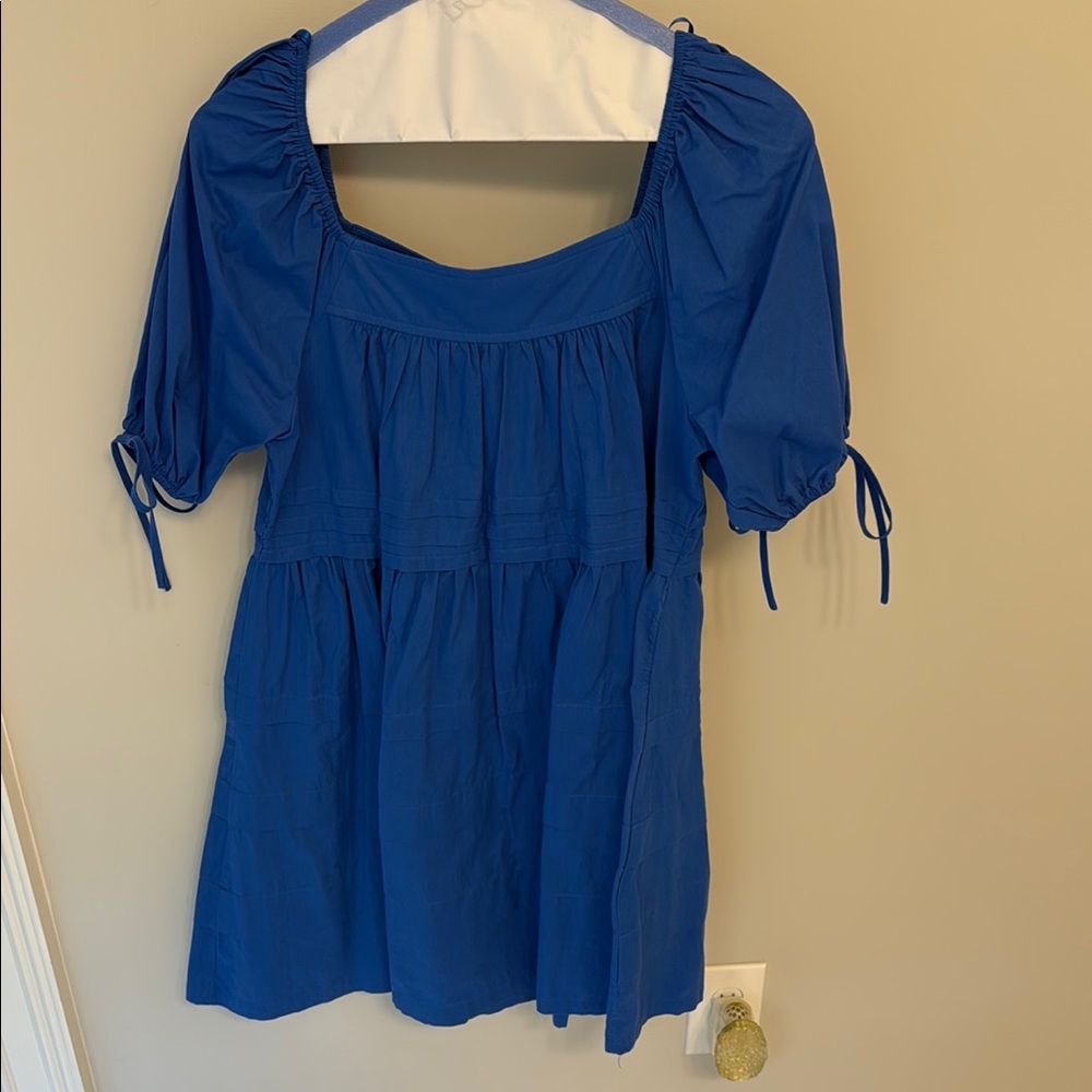 Pinch Blue Ruffled Tie Front Blouse